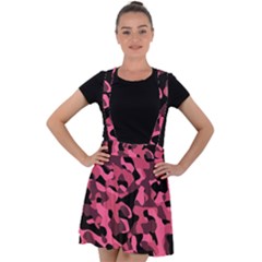 Black And Pink Camouflage Pattern Velvet Suspender Skater Skirt by SpinnyChairDesigns