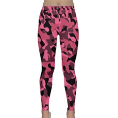 Black And Pink Camouflage Pattern Lightweight Velour Classic Yoga Leggings by SpinnyChairDesigns