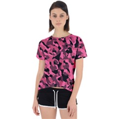 Black And Pink Camouflage Pattern Open Back Sport Tee by SpinnyChairDesigns