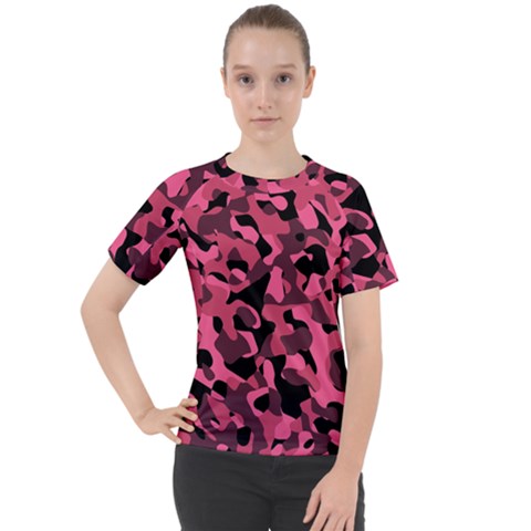 Black And Pink Camouflage Pattern Women s Sport Raglan Tee by SpinnyChairDesigns