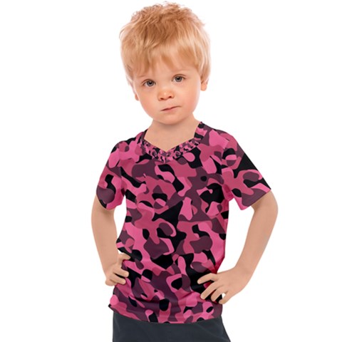 Black And Pink Camouflage Pattern Kids  Sports Tee by SpinnyChairDesigns