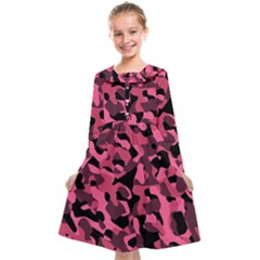 Black And Pink Camouflage Pattern Kids  Midi Sailor Dress by SpinnyChairDesigns