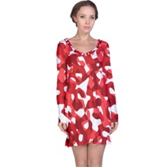 Red And White Camouflage Pattern Long Sleeve Nightdress by SpinnyChairDesigns