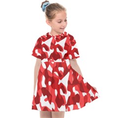 Red And White Camouflage Pattern Kids  Sailor Dress by SpinnyChairDesigns