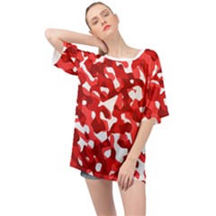 Red And White Camouflage Pattern Oversized Chiffon Top by SpinnyChairDesigns