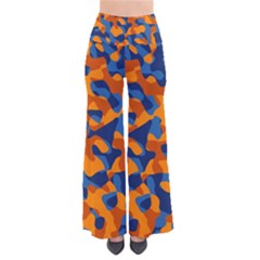 Blue And Orange Camouflage Pattern So Vintage Palazzo Pants by SpinnyChairDesigns