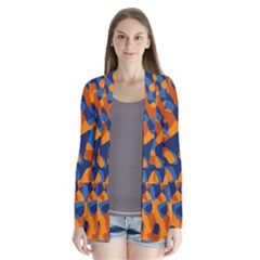 Blue And Orange Camouflage Pattern Drape Collar Cardigan by SpinnyChairDesigns