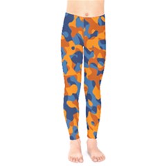 Blue And Orange Camouflage Pattern Kids  Leggings by SpinnyChairDesigns