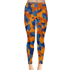 Blue And Orange Camouflage Pattern Inside Out Leggings by SpinnyChairDesigns