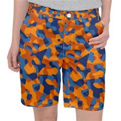 Blue And Orange Camouflage Pattern Pocket Shorts by SpinnyChairDesigns