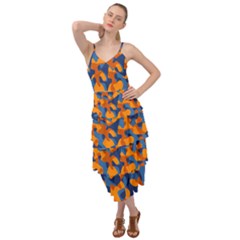 Blue And Orange Camouflage Pattern Layered Bottom Dress by SpinnyChairDesigns