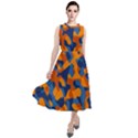 Blue and Orange Camouflage Pattern Round Neck Boho Dress View1