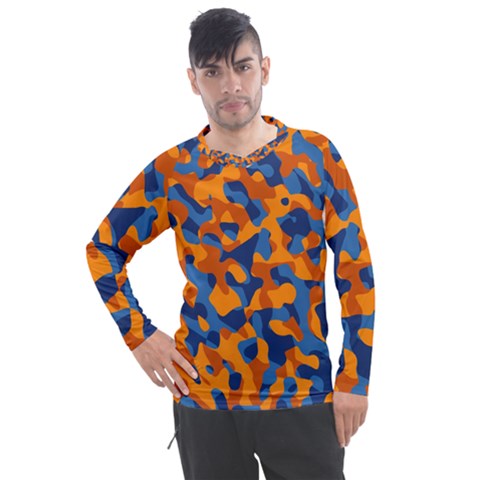 Blue And Orange Camouflage Pattern Men s Pique Long Sleeve Tee by SpinnyChairDesigns