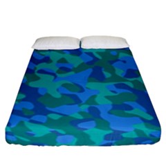 Blue Turquoise Teal Camouflage Pattern Fitted Sheet (king Size) by SpinnyChairDesigns