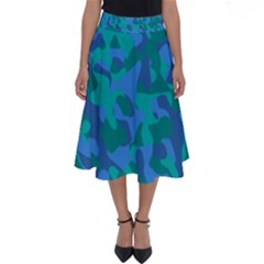 Blue Turquoise Teal Camouflage Pattern Perfect Length Midi Skirt by SpinnyChairDesigns