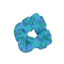 Blue Turquoise Teal Camouflage Pattern Velvet Scrunchie View1