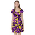 Purple and Yellow Camouflage Pattern Short Sleeve Skater Dress View1