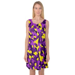 Purple And Yellow Camouflage Pattern Sleeveless Satin Nightdress by SpinnyChairDesigns