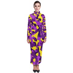 Purple And Yellow Camouflage Pattern Turtleneck Maxi Dress by SpinnyChairDesigns