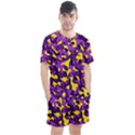 Purple and Yellow Camouflage Pattern Men s Mesh Tee and Shorts Set View1