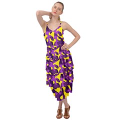 Purple And Yellow Camouflage Pattern Layered Bottom Dress by SpinnyChairDesigns