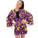 Purple and Yellow Camouflage Pattern Long Sleeve Kimono View1