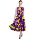 Purple and Yellow Camouflage Pattern Round Neck Boho Dress View1