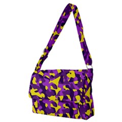 Purple And Yellow Camouflage Pattern Full Print Messenger Bag (m) by SpinnyChairDesigns