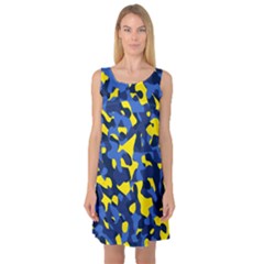 Blue And Yellow Camouflage Pattern Sleeveless Satin Nightdress by SpinnyChairDesigns