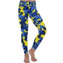 Blue and Yellow Camouflage Pattern Kids  Lightweight Velour Classic Yoga Leggings View1