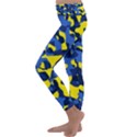 Blue and Yellow Camouflage Pattern Kids  Lightweight Velour Classic Yoga Leggings View2