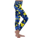 Blue and Yellow Camouflage Pattern Kids  Lightweight Velour Classic Yoga Leggings View3