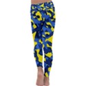 Blue and Yellow Camouflage Pattern Kids  Lightweight Velour Classic Yoga Leggings View4