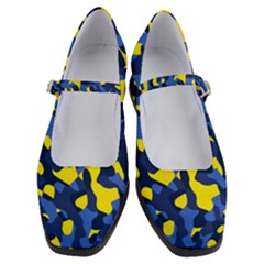 Blue And Yellow Camouflage Pattern Women s Mary Jane Shoes by SpinnyChairDesigns