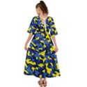 Blue and Yellow Camouflage Pattern Kimono Sleeve Boho Dress View2