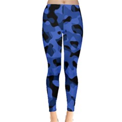 Black And Blue Camouflage Pattern Leggings  by SpinnyChairDesigns