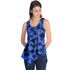 Black And Blue Camouflage Pattern Sleeveless Tunic by SpinnyChairDesigns