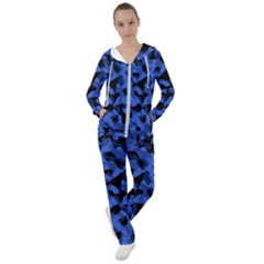 Black And Blue Camouflage Pattern Women s Tracksuit by SpinnyChairDesigns