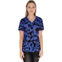 Black and Blue Camouflage Pattern Women s V-Neck Scrub Top View1