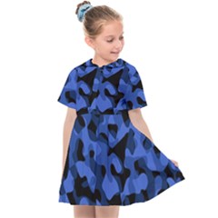 Black And Blue Camouflage Pattern Kids  Sailor Dress by SpinnyChairDesigns