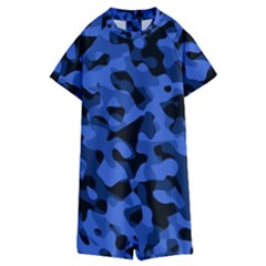 Black And Blue Camouflage Pattern Kids  Boyleg Half Suit Swimwear by SpinnyChairDesigns