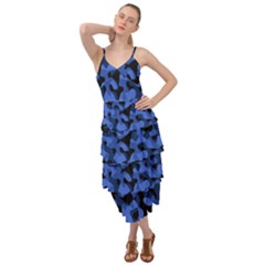 Black And Blue Camouflage Pattern Layered Bottom Dress by SpinnyChairDesigns