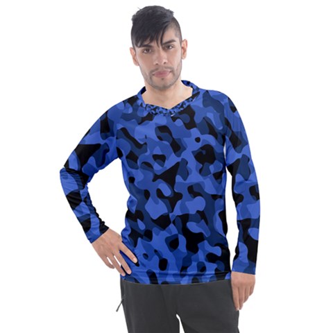 Black And Blue Camouflage Pattern Men s Pique Long Sleeve Tee by SpinnyChairDesigns