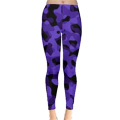 Purple Black Camouflage Pattern Leggings  by SpinnyChairDesigns