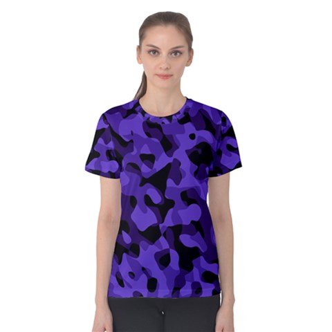 Purple Black Camouflage Pattern Women s Cotton Tee by SpinnyChairDesigns