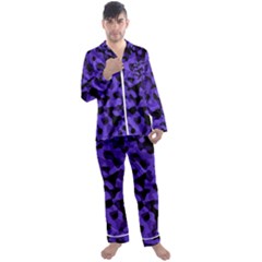 Purple Black Camouflage Pattern Men s Long Sleeve Satin Pyjamas Set by SpinnyChairDesigns