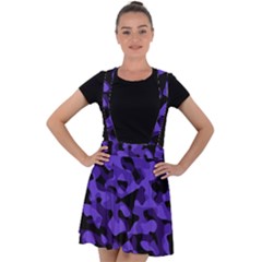 Purple Black Camouflage Pattern Velvet Suspender Skater Skirt by SpinnyChairDesigns