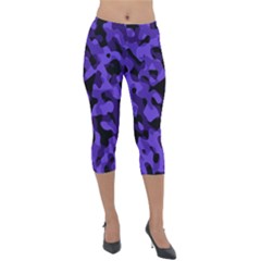 Purple Black Camouflage Pattern Lightweight Velour Capri Leggings  by SpinnyChairDesigns