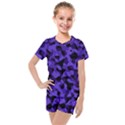 Purple Black Camouflage Pattern Kids  Mesh Tee and Shorts Set View1