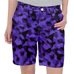 Purple Black Camouflage Pattern Pocket Shorts by SpinnyChairDesigns